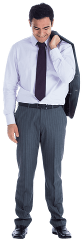 Happy Businessman Standing with Suit Coat on Shoulder, Transparent