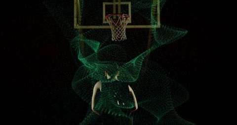 Digital motion effect on basketball player under hoop