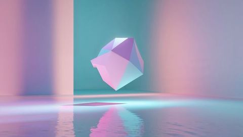 Floating Pastel Polyhedron in Minimalist Futuristic Space