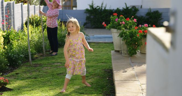 Little Girl Playing in Backyard Garden, Happy Family in Summer - Download Free Stock Images Pikwizard.com