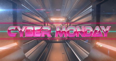 Cyber monday text on futuristic tunnel background for digital marketing
