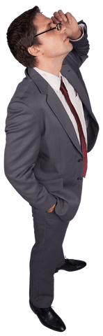 Transparent businessman adjusting glasses looking inspired