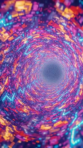 Rotating Neon Spiral Tunnel Vertical Video Loop for VJ Sets, Music Visuals, Futuristic Backgrounds