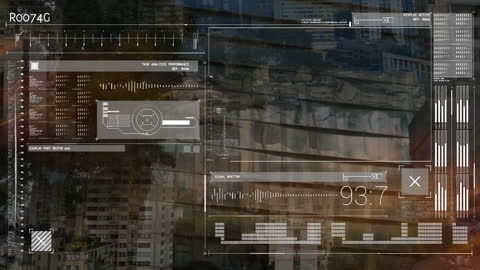 Futuristic Digital Interface Over Cityscape Visualization