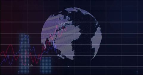 Global Market Analytics Dashboard Showing Rising Stock Trends and Neon Line Graphs