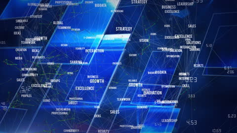 Digital Network Business Connections and Keywords Blue Theme