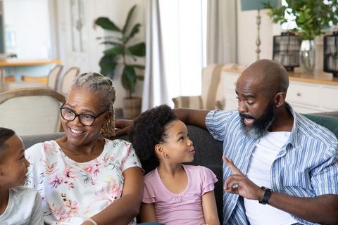Family Enjoying Time Together on Sofa in Cozy Living Room