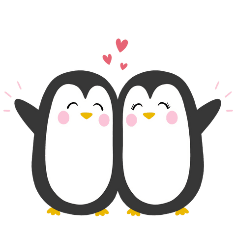 Adorable Cartoon Penguins with Hearts on Transparent Background