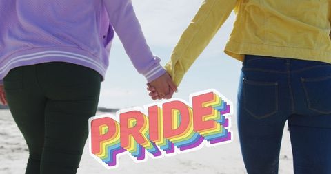 Loving LGBTQ Lesbian Couple Holding Hands on Beach