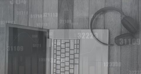 Top View of Laptop and Headphones with Data Overlay - Download Free Stock Images Pikwizard.com