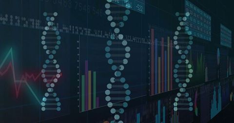 Futuristic DNA Helix and Data Analytics Visualization