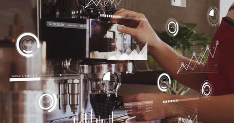 Barista Utilizing Innovative Espresso Technology in Modern Cafe