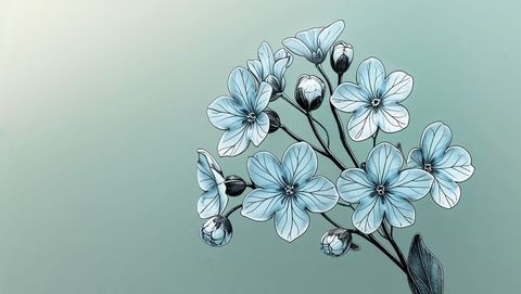 Elegant blue forget me not flowers on gradient background botanical illustration