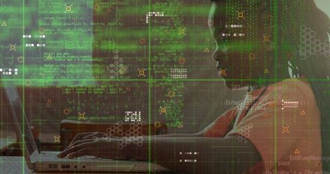 Young Student Using Laptop Bridging to Data and Technology Concepts