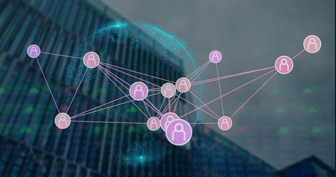 Global Networking with Digital Data Connections and Tall Buildings - Download Free Stock Images Pikwizard.com