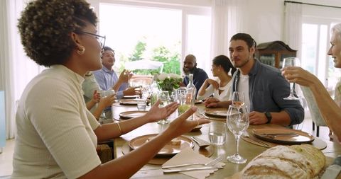 Cheerful Friendship Gathering at Wedding Celebration Table