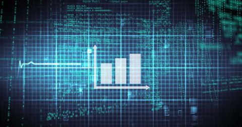 Futuristic digital graph with upward trend over grid