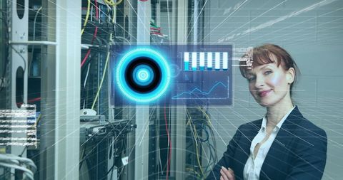 Confident Businesswoman Analyzing Data in Server Room - Download Free Stock Images Pikwizard.com