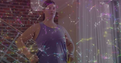 Woman exercising with network connections overlay concept