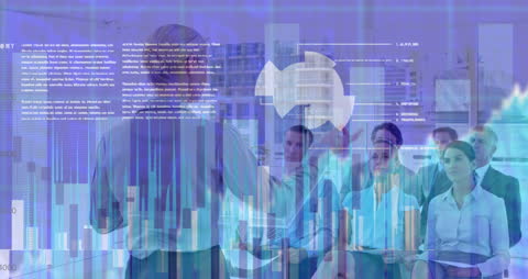 Business Team analyzing Financial Data with Innovative Technology