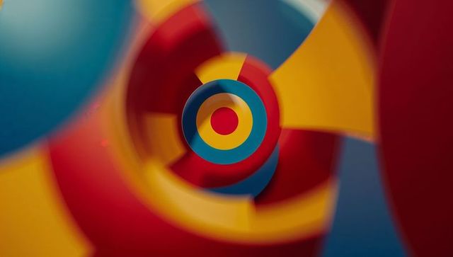 Vibrant geometric spiral with concentric circular patterns