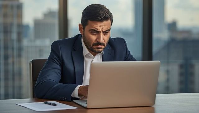 Focused Businessman Using Laptop in Corporate Office