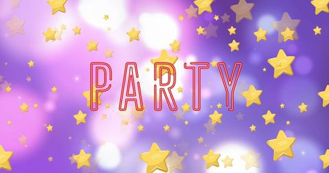 Neon PARTY Sign Illuminated by Golden Stars