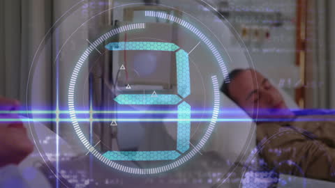 Digital Countdown Overlay with Futuristic Design in Hospital Room