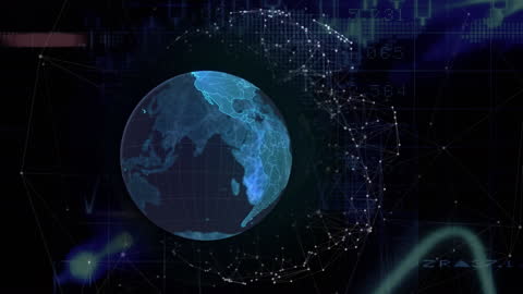 Glowing Digital Globe with Network Grid Overlay