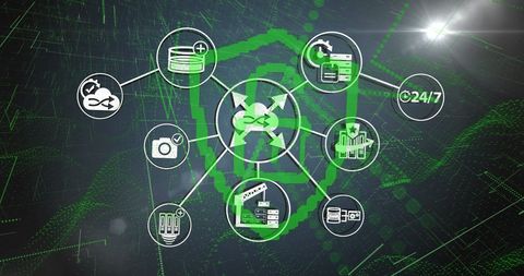 Cybersecurity Network with Data Protection Symbols - Download Free Stock Images Pikwizard.com