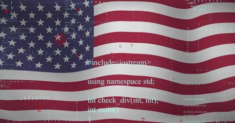 American Flag with Digital Coding Elements Highlighting Innovation
