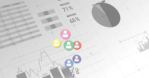 Colored User Icons Overlaid on Analytical Business Graphs - Download Free Stock Images Pikwizard.com