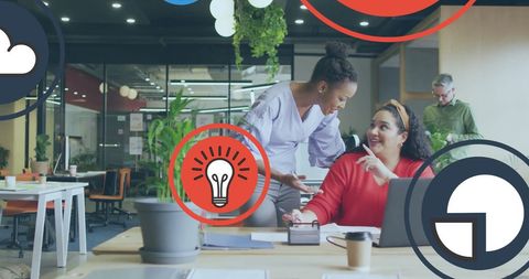 Collaborative workspace with digital innovation theme