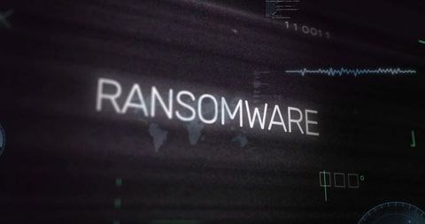 Ransomware Alert Displaying Global Threat Dashboard with Waveform and Radar Interface