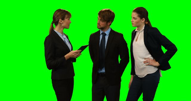 Business Meeting Between Three Colleagues with Green Screen Background - Download Free Stock Images Pikwizard.com
