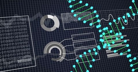 DNA Strand Overlay on Digital Data Processing Graphics - Download Free Stock Images Pikwizard.com