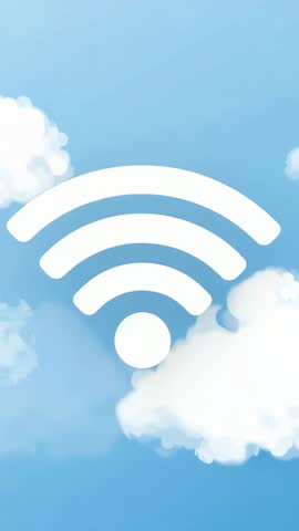 Vertical Wi-Fi Signal Animation Over Blue Sky With Clouds Signaling Wireless Network