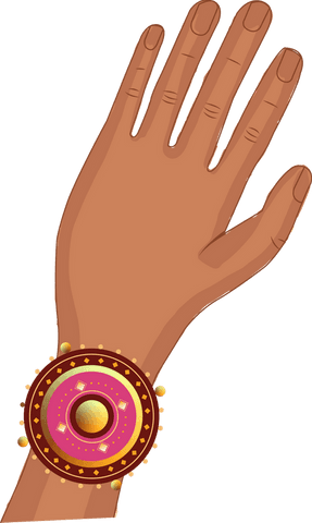 Transparent hand wearing bracelet with pink and gold accents