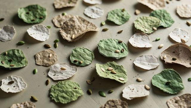 Assorted Vegetable Pulp Crisps with Seeds on Rustic Tabletop