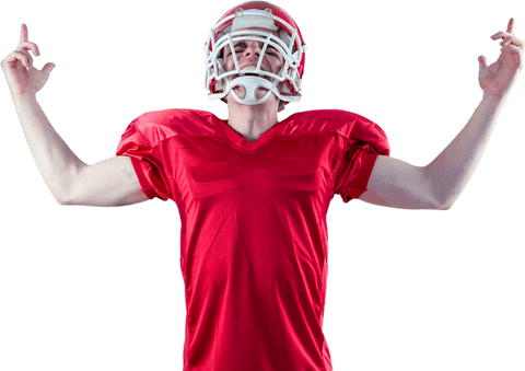 Triumphant American Football Player Celebrating Victory Pose, Transparent Background