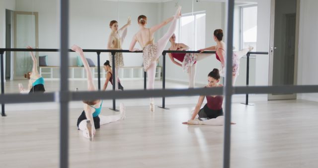 Ballet Dancers Stretching and Rehearsing in Sunny Dance Studio - Download Free Stock Images Pikwizard.com