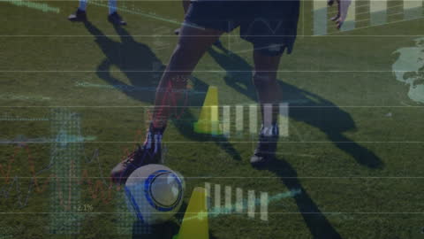 Diverse Soccer Players with Digital Data Overlay on Field
