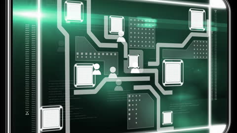 Futuristic Data Processing Interface with Media Icons