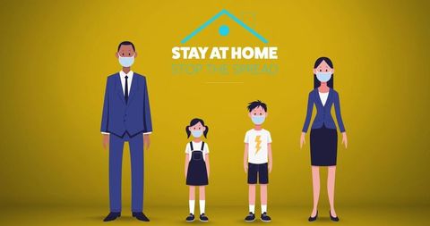 Stay at Home Message with Masked Family Illustrations - Download Free Stock Images Pikwizard.com
