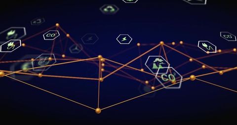 Golden Node Network Visualizing Energy Data and CO2 Emissions with Sustainability Icons