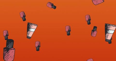 Stylish nail polish bottle pattern on vibrant red background