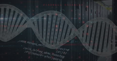 Digital DNA Strand Over Server Room: Data Processing Concept
