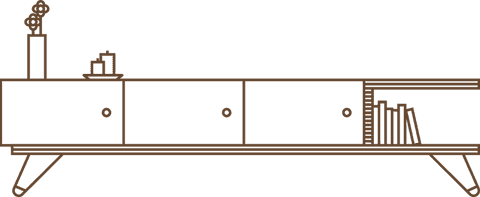 Mid-century credenza line art with minimalist decor