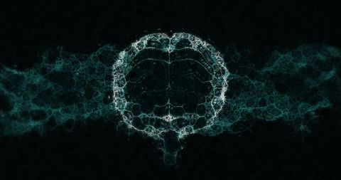 Digital neural network art with futuristic brain visualization