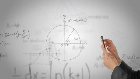 Businessman Using Smartphone Analyzing Mathematical Equations